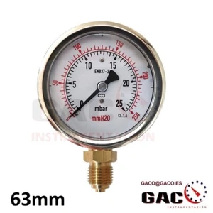 MANOMETRO BAJA PRESION 25 mBar CLASE 1.6 DE 63MM 1/4" VENTOMETRO CAJA INOX - Imagen 1 de 1