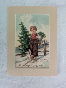 Dutch Boy Christmas 1910s Embossed Postcard - Matted for 5x7 Frame - Picture 1 of 3