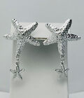 Vintage 1980-90s Silver Tone Textured Starfish Pierced Earrings