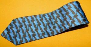 NAZARENO GABRIELLI MADE IN ITALY BLUE/BROWN BIRDS MOTIF TIE - DESIGNER TIES. - Picture 1 of 3