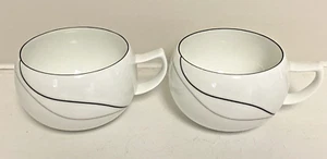 Set-2 Mikasa THREADS Coffee Cups, Black & Gray Lines, 2.5" x 3" Fine China Japan - Picture 1 of 8