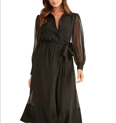 Платье миди Rachel Roy Black Sheer Arm Gold Dot размер 8 - Изображение 1 из 4