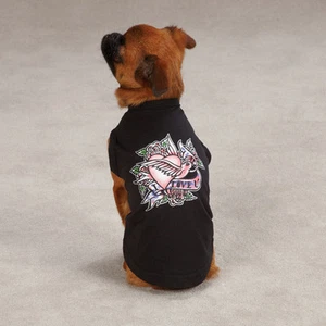 East Side Collection Dog Tee T-Shirt Trendy Tattoo Logo High-Cut Belly Pullover - Picture 1 of 1