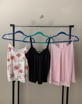 Новый с Ярлыками! Лот из 3 Flora Nikrooz Sz L атласной кружевной отделки и трикотажа Cami Camisole верхний комплект - Изображение 1 из 4