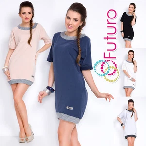 Mujer Mini Vestido Jersey Manga Corta Cuello Barco Algodón Túnica Talla 8-12 FT3003A - Imagen 1 de 10