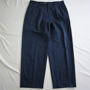 Vtg USA Made Haggar 32x29 Dark Blue 100% Cotton Pleated High Waist Dress Pants - Picture 1 of 9