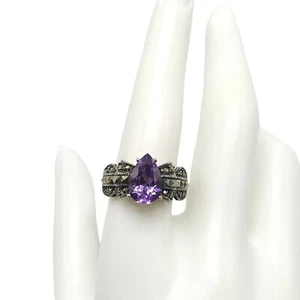 Judith Jack Sterling Silver Marcasite Purple Amethyst Ring Size 9 Vintage - Picture 1 of 9