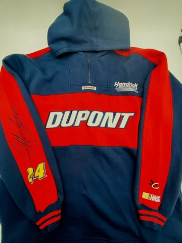 Vintage 1990s Jeff Gordon Nascar Dupont 24 Pull Over Hoodie Large 1/4 Zip Cover