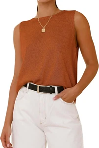 Women'S Sleeveless Sweater Vest 2025 Summer Crew Neck Ribbed Knit Lightweight Pu - Picture 1 of 27