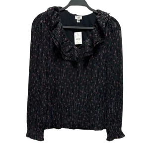 J.Crew Damen Bluse Schimmernd Rüschen V-Ausschnitt Metallic Blumen Gr. M Schwarz - Bild 1 von 10