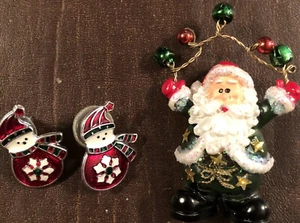 Santa Broach Snowman earing jewlery lot - Picture 1 of 9