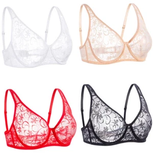 Sheer Plus Size Unpadded Lace Bra Womens Bras Underwire Brassiere Sexy Lingerie - Picture 1 of 15