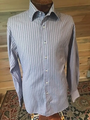 CAMISA TALLADA Doble Retors Tejida Púrpura Rayas HOMBRE 100% ALGODÓN TALLA EU 5/XL Foto 1 de 4