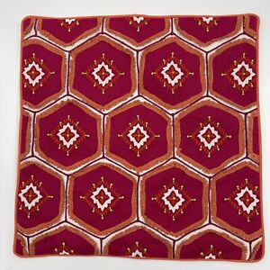 Pottery Barn Decorative Pillow Cover Pink Hexagon Embroidered 20x20 Orange Boho