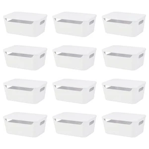 12 Pack Storage Bins Plastic Containers with Lids Stackable Closet Organizer - Picture 1 of 7