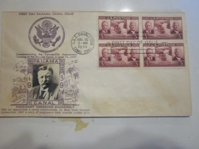 US COVER 1939 PANAMA CANAL FDC SCOTT 856 CROSBY TEDDY ROOSEVELT CACHET - Image 1 of 3