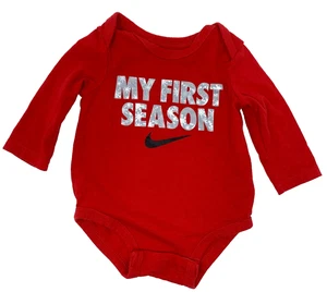 Nike Baby Boys 3 Months Red Long Sleeve My First Season Holiday Logo Bodysuit - Picture 1 of 5