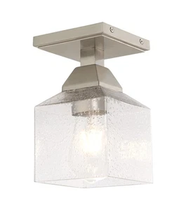 Livex Lighting 10380 Nickel Aragon Single Light 5"W Semi-Flush Ceiling Fixture - Picture 1 of 12
