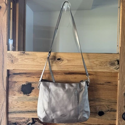 Coach Large Edie Shoulder Bag Pebble Leather Metallic Pewter Hobo Tote - Image 1 of 4