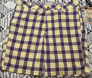 Olde School Brand LSU Tigers Shorts Mens 34 x 9 Plaid purple gold golf - Picture 1 of 11