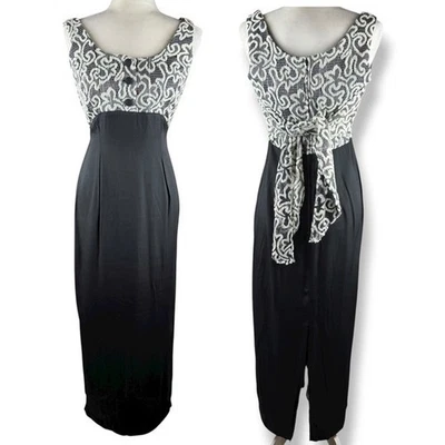 Maxi Vestido Alyn Paige Vintage Años 90 Negro Encaje Se Ajusta a Mujer Talla Pequeña Cintura Imperio Foto 1 de 4