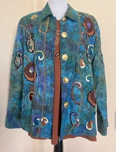 Art To Wear Jacket & Top Patchwork Sequin Tapestry Embroidered Indigo Moon Sz M - Picture 1 of 23