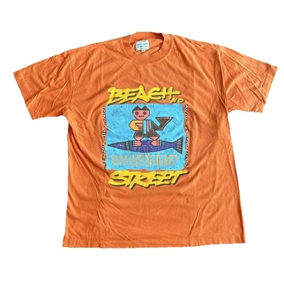Camiseta De Colección Años 90 United Colors of Benetton Para Hombre XL Playa Sin Calle Naranja Foto 1 de 4