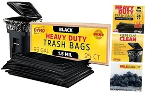 95-96 Gallon Trash Bags 1.5 Mil Black - 25 Count Large Trash Bags - - Picture 1 of 7