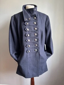 F&F WOOL PEA COAT 20 military navy naval blue short trench relaxed fit - Picture 1 of 14