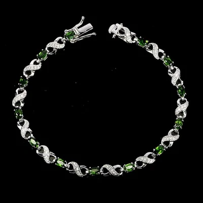 Pulsera de plata de ley 925 ovalada cromo diopsido 5x3 mm piedras preciosas joyería 8 pulgadas Foto 1 de 4