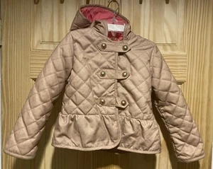 Baby Gap Toddler Girls Cream w/ Polka Dot Hooded Peplum Jacket Sz 5 Gold Buttons - Picture 1 of 10