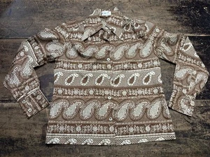 Vintage Brown Print Polyester Button Shirt Blouse Pointed Collar Small Stain - Picture 1 of 9