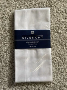 Vtg Givenchy Men's Handkerchiefs NEW NOS Pack of 6 White Patterned Cotton blend - Picture 1 of 4
