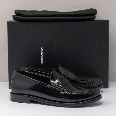 Saint Laurent Magnum Lux Black Gloss Leather YSL Loafers Size 35.5 (5.5 US) - Image 1 of 4