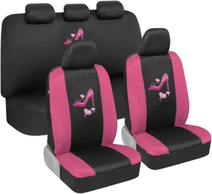 Two-Tone Pink Heels Car Seat Covers Full Set with Steering Wheel Cover and Seat - Picture 1 of 12