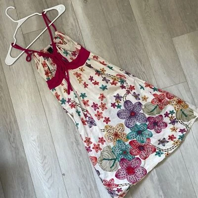 Double Zero Cotton Colorful Floral Y2K Halter Dress White Pink (Medium) fairy - Image 1 of 4
