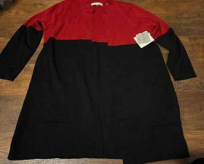 Cárdigan suéter Kasper para mujer talla 1X negro/rojo manga 3/4 Foto 1 de 4