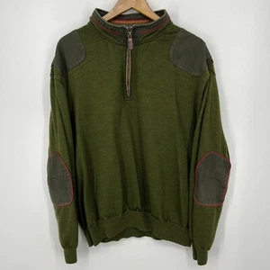 Orvis Merino Wool Sweater Men's Size 2XL Green 1/4 Zip Pullover Elbow Pads - Picture 1 of 10