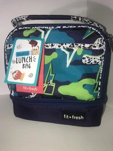 Fit + Fresh Multi-chamber Insulated Lunch Bag.  Navy With Multicolor Swirls. NEW - Picture 1 of 8