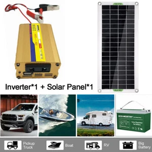 220W Inverter 100W Solar Panel Kit USB Battery Charger Convert AC/DC Outdoor USA - Picture 1 of 13