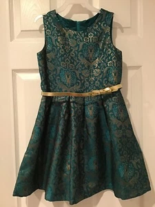 Childrens Place Green And Gold Party Dress With Cutouts & Gold Belt Size 6X - Picture 1 of 7