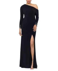 Betsy & Adam Damen Off-One-Shoulder Perlen-Manschettenkleid Kleid schwarz Schlitz Gr. 14 - Bild 1 von 4