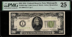 1934 $20 FRN Minneapolis FR.2054-I* - Light Green Seal - STAR NOTE - PMG 25 - Picture 1 of 2