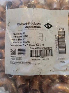 ELKHART- 107C -1/2" COBRE-CODO 90 GRADOS-PACK 50-(10031272) - Imagen 1 de 2