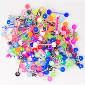 Pack of 20 50 or 100 Tongue Ring Assorted 14G Perfect for Small Shop Individuals - Picture 1 of 10