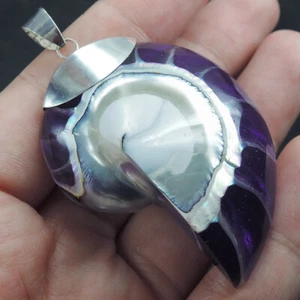Colgante concha Nautilus de plata de ley 925 de gran tamaño color púrpura, NSP-455 - Imagen 1 de 7