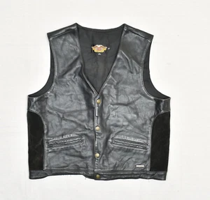 VTG Harley Davidson Men Snap Vest Leather Black Size XL USA Made Motorcycle - Picture 1 of 8
