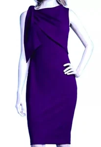 CALVIN KLEIN SHOULDER TIE W/ DRAPED TOP S/LESS SHEATH DRESS, PURPLE, SIZE 14 NWT - Picture 1 of 5