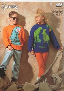 Child's Dinosaur Sweaters DK 24-34" Vintage Knitting Pattern Wendy 213 OOP - Picture 1 of 2