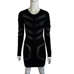 SASS & BIDE S Speakeasy Dress Black Silver Beaded Geometric Design Long Sleeves - Picture 1 of 8